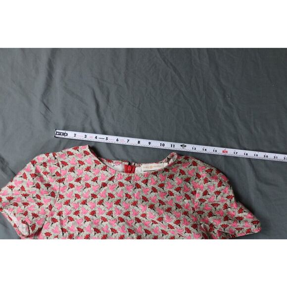 Tory Burch Top Womens Sz 4 Multi Dove Lotus Floral Print Silk Gazar Lined Zip - Picture 8 of 10